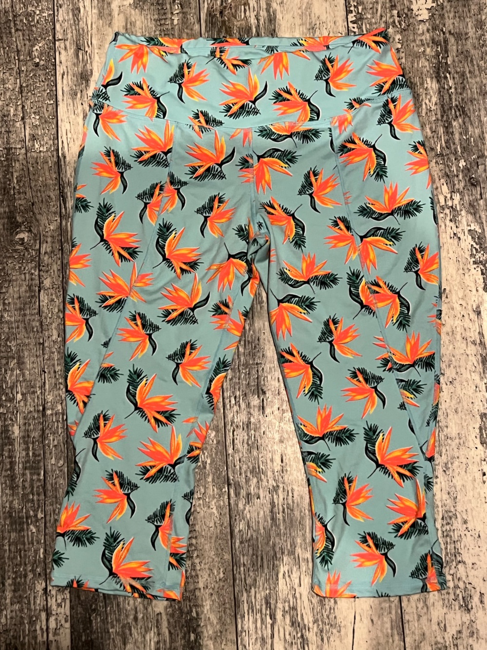 ZELOS Aqua Leggings with Neon Orange Floral Print